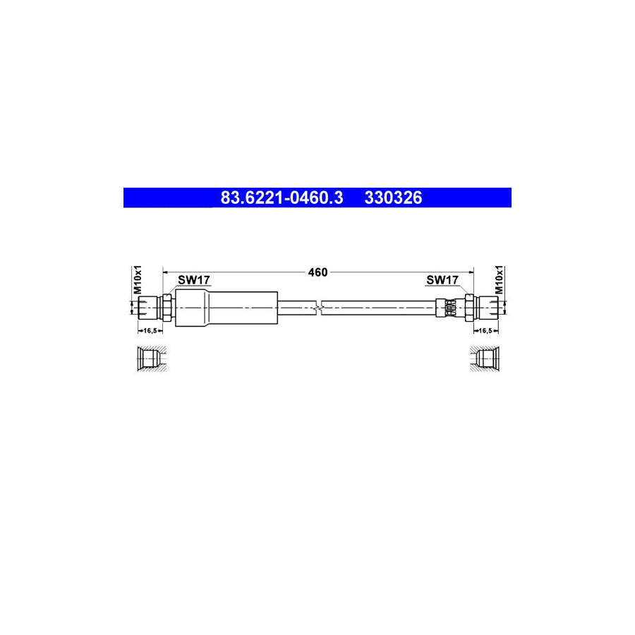 ATE 83 6221 0460 3 Brake Hose 460Mm