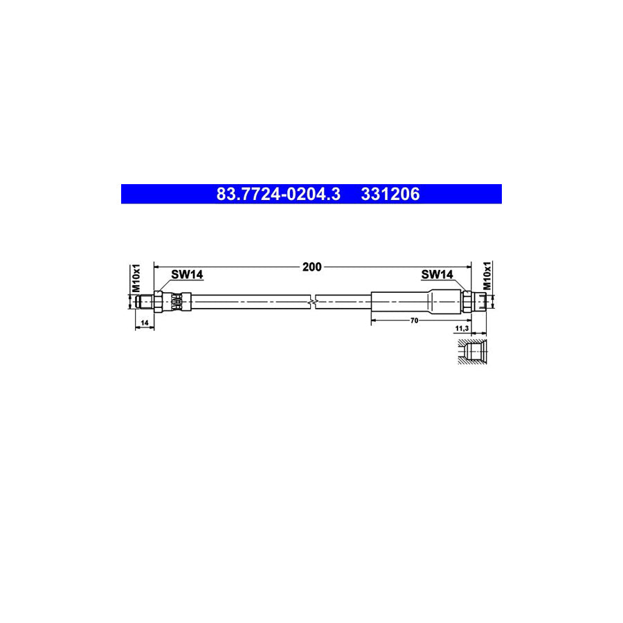 ATE 83 7724 0204 3 Brake Hose for BMW 8 E31 200Mm M10X1 