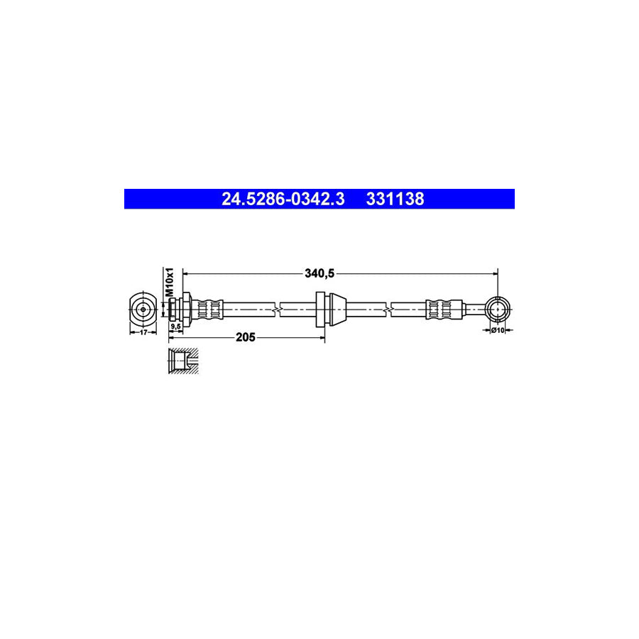ATE 24 5286 0342 3 Brake Hose 341Mm M10X1 
