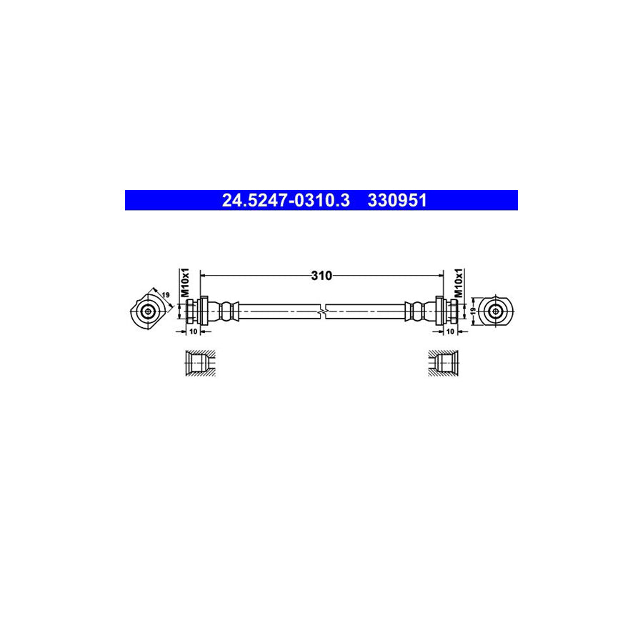 ATE 24 5247 0310 3 Brake Hose for NISSAN ALMERA 310Mm