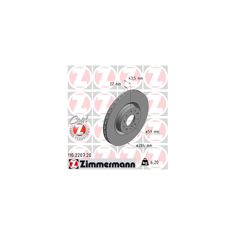 ZIMmERMANN COAT Z 110 2207 20 Brake Disc Internally Vented Coated