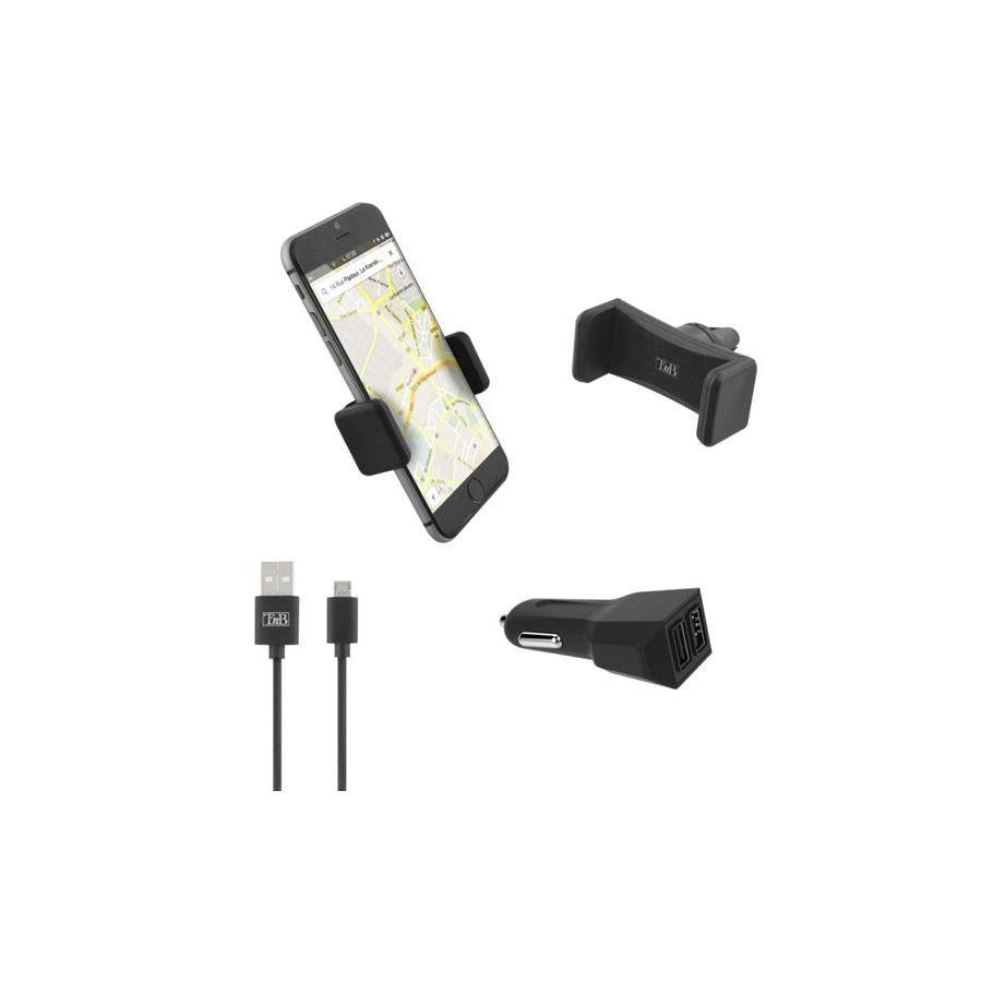 TnB 8687 Car phone holder with charger, air vent, cigarette lighter, with USB cable, universal 360??