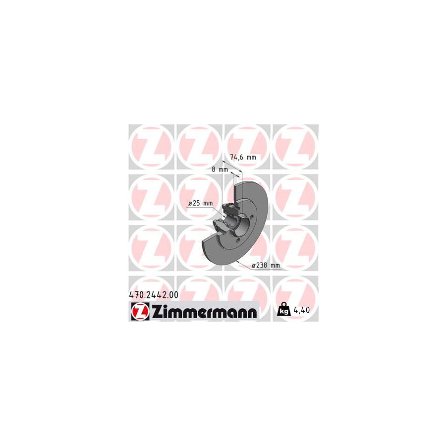 ZIMmERMANN 470 2442 00 Brake Disc Solid with ABS sensor ring with nut with splash protection cover with wheel bearing