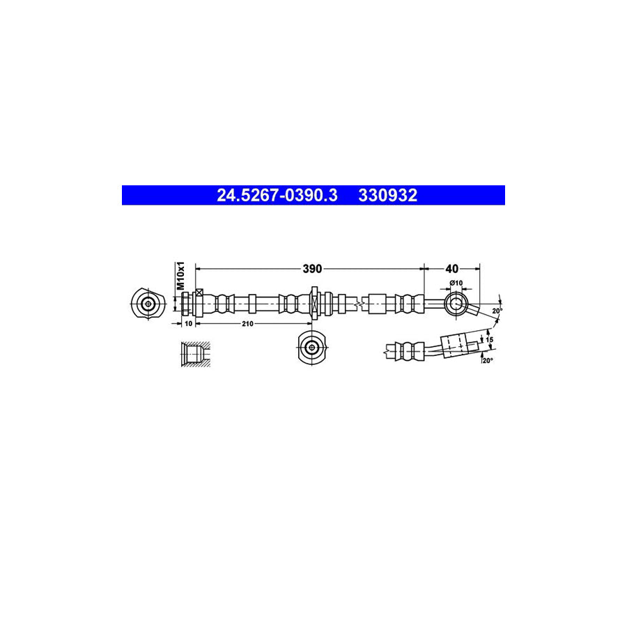 ATE 24 5267 0390 3 Brake Hose for NISSAN PRIMERA 390Mm M10X1 