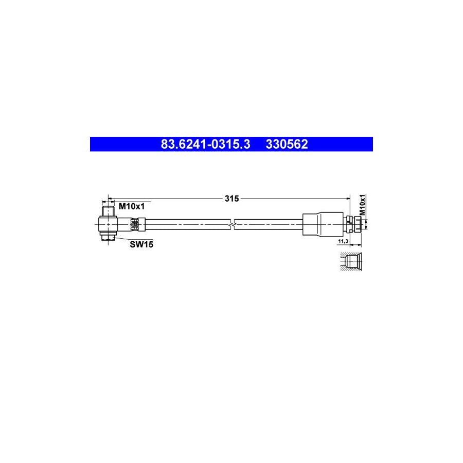 ATE 83 6241 0315 3 Brake Hose for FORD MONDEO 315Mm M10X1 
