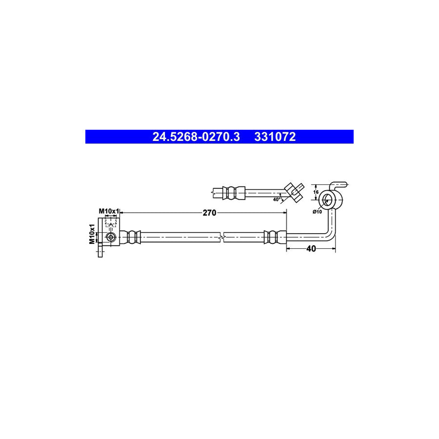 ATE 24 5268 0270 3 Brake Hose for MAZDA MX 5 II NB 270Mm M10X1 