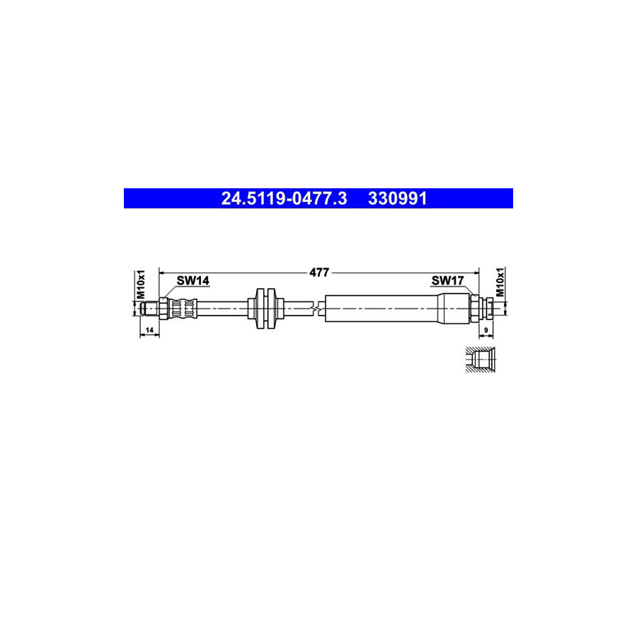 ATE 24 5119 0477 3 Brake Hose for FIAT Panda II Hatchback 169 477Mm M10X1 