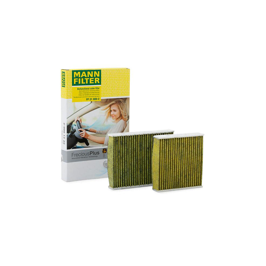 MANN-FILTER FP 21 000-2 Pollen filter Activated Carbon Filter, Activated Carbon Filter with polyphenol, Particulate filter (PM 2.5), with antibacterial action, with fungicidal effect, FreciousPlus
