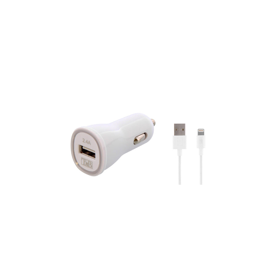 TnB 8703 In-car charger 12, 24V, 1m, Number of inlets/outlets: 1 USB, with USB cable, Lightning, White