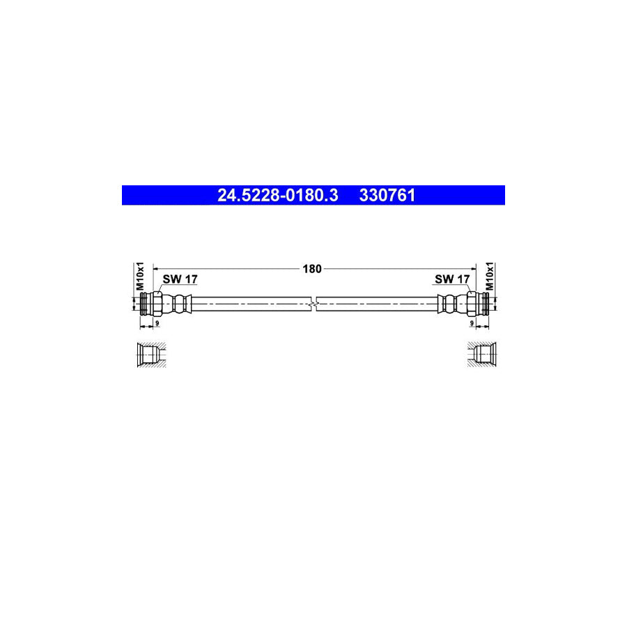 ATE 24 5228 0180 3 Brake Hose for SKODA FELICIA 180Mm