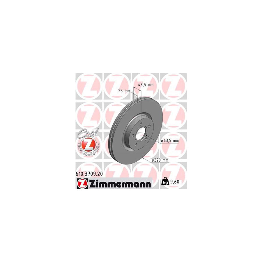 ZIMmERMANN COAT Z 610 3709 20 Brake Disc Internally Vented Coated High carbon