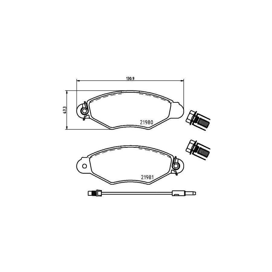 Hella 8DB 355 012 711 Brake Pad Set For Renault Kangoo With Integrated Wear Warning Contact With Brake Caliper Screws