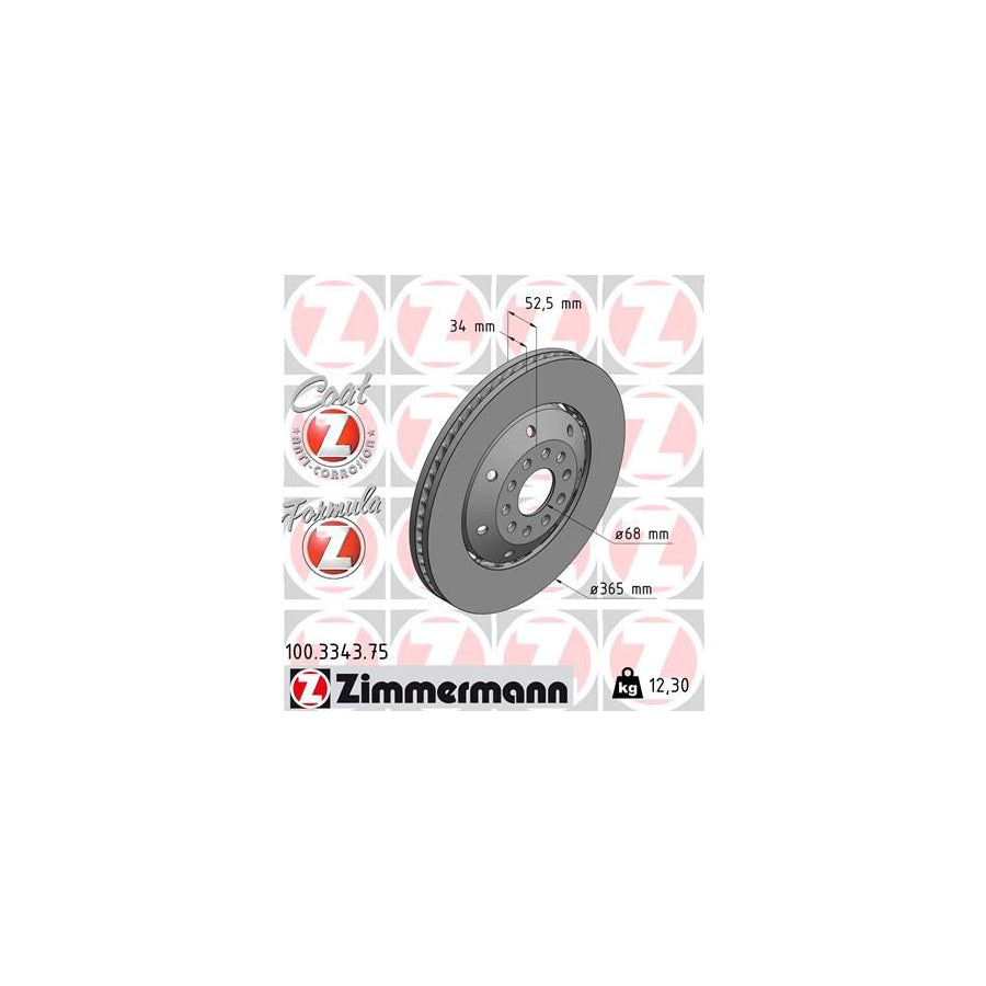 ZIMmERMANN FORMULA Z COAT Z 100 3343 75 Brake Disc for AUDI A6 Two piece brake disc Vented Coated Alloyed High carbon