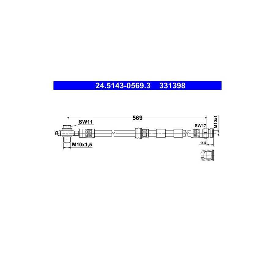 ATE 24 5143 0569 3 Brake Hose 569Mm M10X1 
