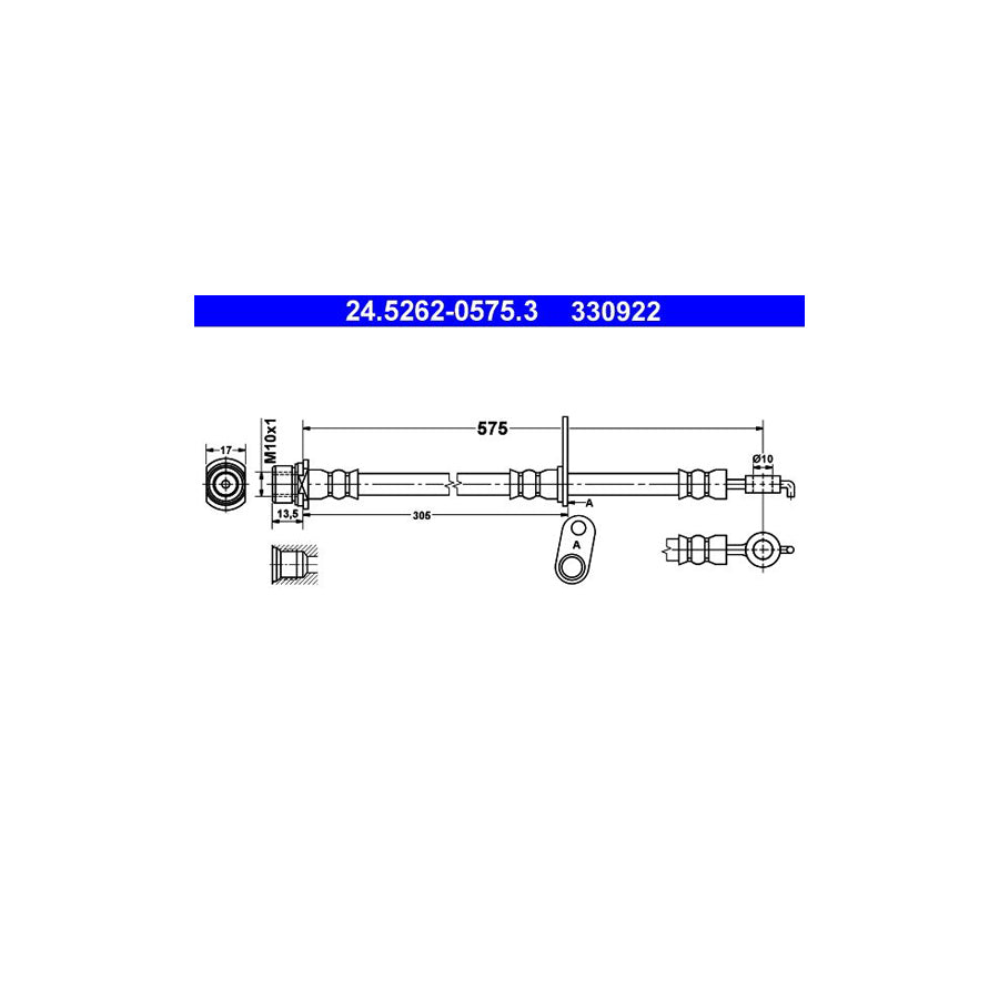 ATE 24 5262 0575 3 Brake Hose 575Mm M10X1 