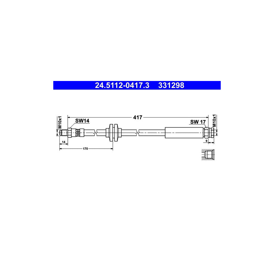 ATE 24 5112 0417 3 Brake Hose 417Mm M10X1 