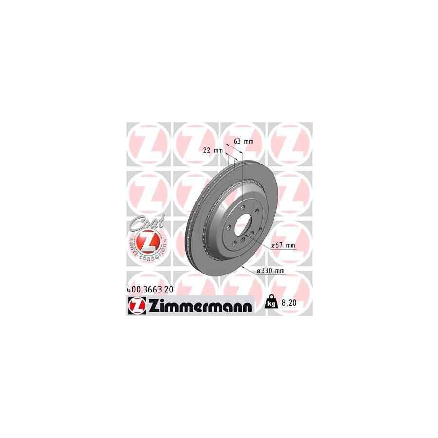 ZIMmERMANN COAT Z 400 3663 20 Brake Disc Externally Vented Coated High carbon