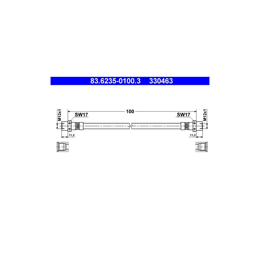 ATE 83 6235 0100 3 Brake Hose 100Mm