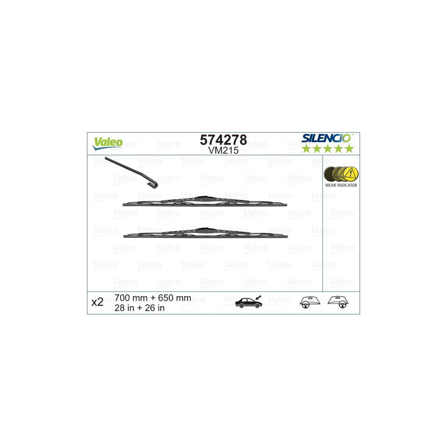 Valeo Silencio Conventional Set, Silencio Performance 574278 Wiper Blade | Duco Car Parts UK Car Parts