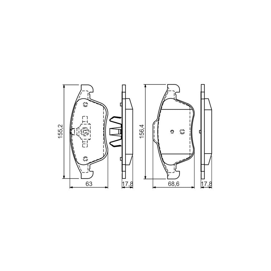 Bosch 0986494556 Brake Pad Set For Renault Latitude With Anti Squeak Plate With Piston Clip BP1477