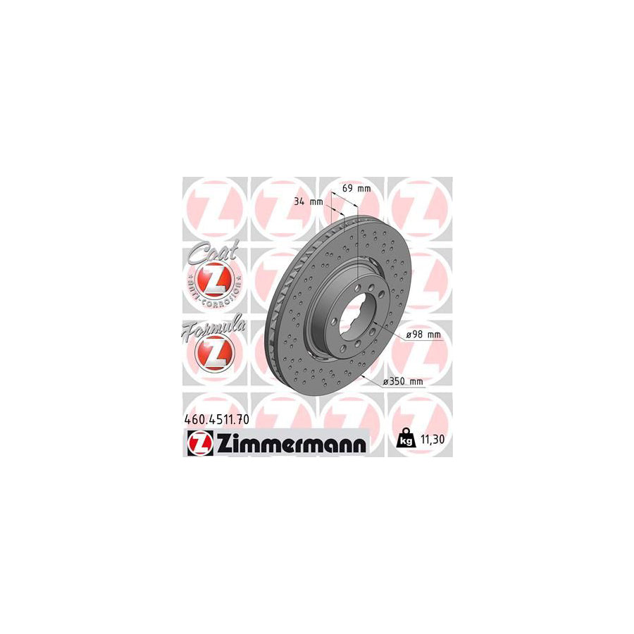 ZIMmERMANN 460 4511 70 Brake Disc for PORSCHE 911 Perforated Two piece brake disc Vented Coated