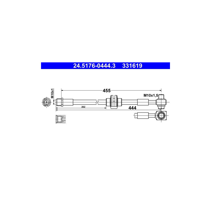 ATE 24 5176 0444 3 Brake Hose 445Mm M10X1 