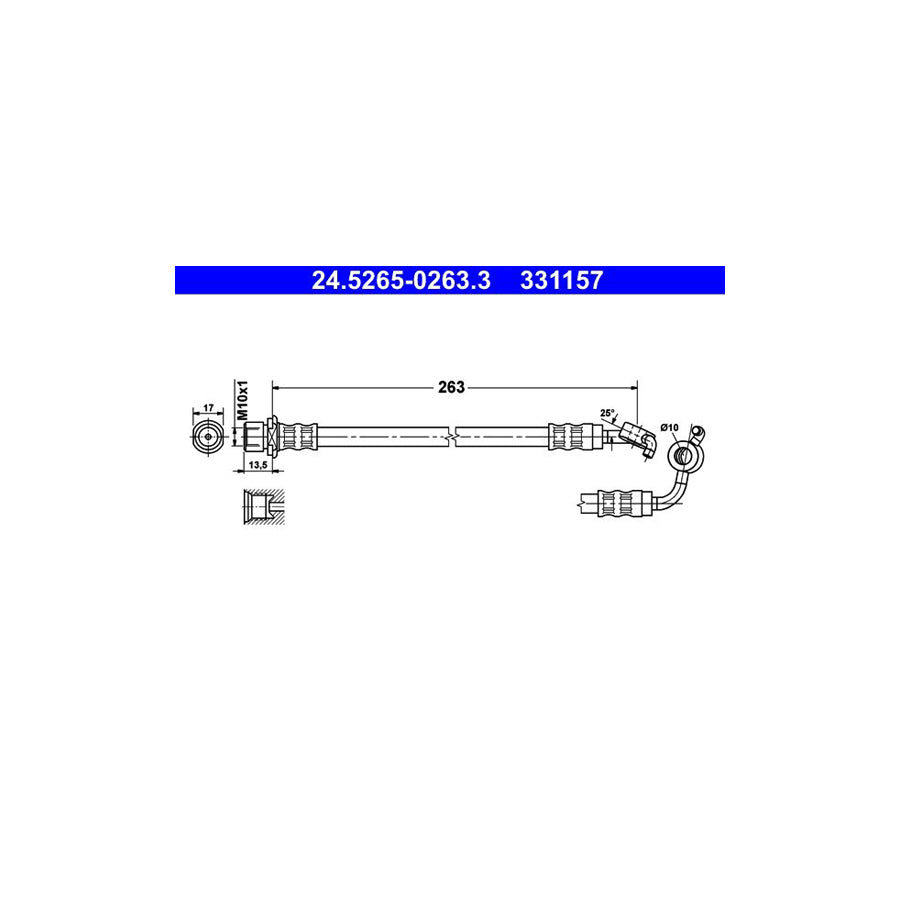 ATE 24 5265 0263 3 Brake Hose for TOYOTA HIACE 263Mm M10X1 