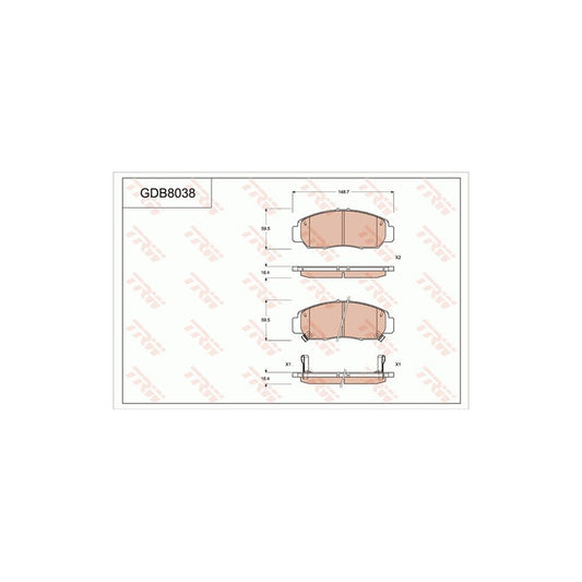 TRW Gdb8038 Brake Pad Set For Honda Civic Ix Saloon Fb Fg