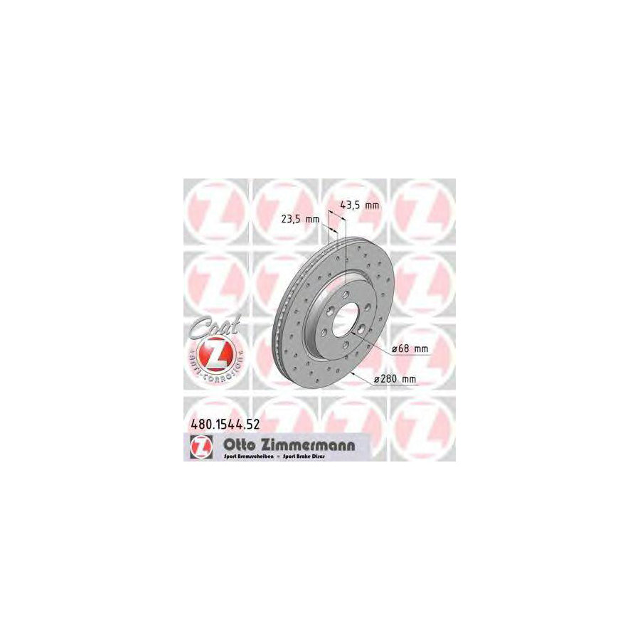 ZIMmERMANN 480 1544 52 Brake Disc Internally Vented Perforated Coated