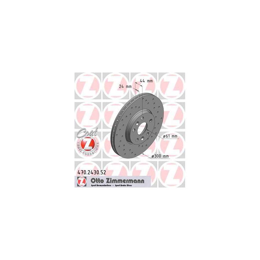 ZIMmERMANN SPORT COAT Z 470 2430 52 Brake Disc Internally Vented Perforated Coated High carbon