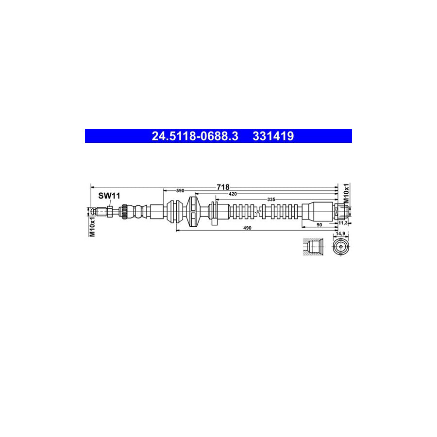 ATE 24 5118 0688 3 Brake Hose 718Mm M10X1 