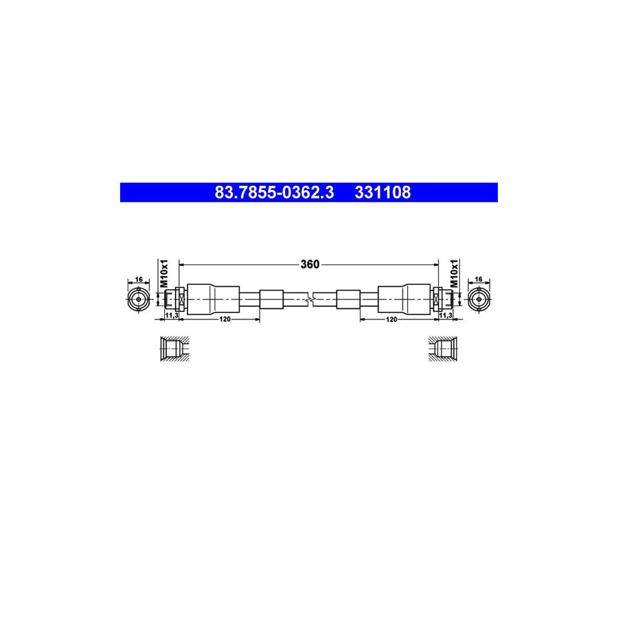 ATE 83 7855 0362 3 Brake Hose 360Mm