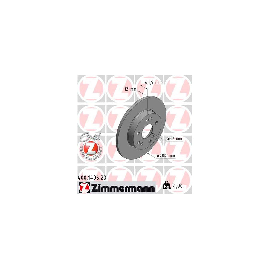ZIMmERMANN COAT Z 400 1406 20 Brake Disc Solid Coated