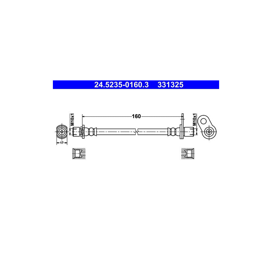 ATE 24 5235 0160 3 Brake Hose 160Mm