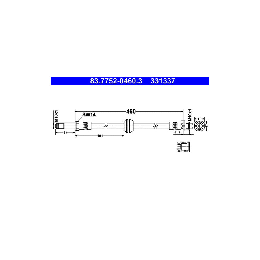 ATE 83 7752 0460 3 Brake Hose for BMW 3 Series 460Mm M10X1 