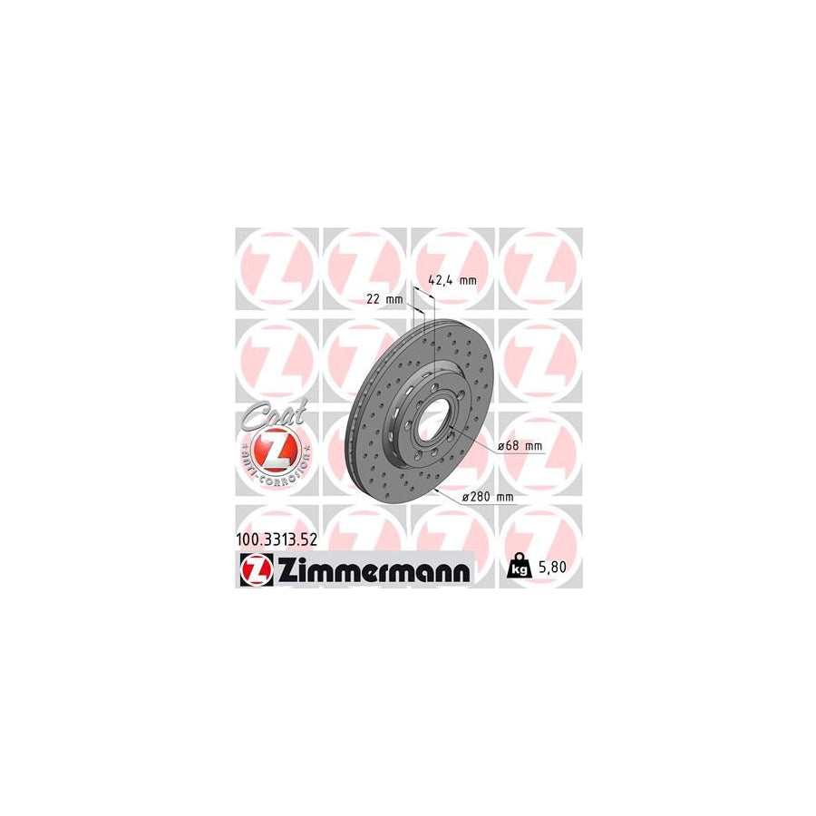 ZIMmERMANN SPORT COAT Z 100 3313 52 Brake Disc Externally Vented Perforated Coated High carbon