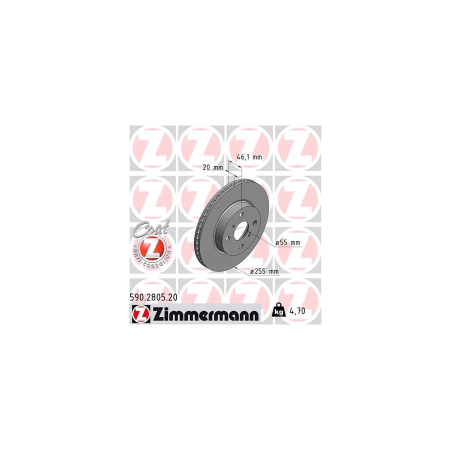 ZIMmERMANN COAT Z 590 2805 20 Brake Disc Internally Vented Coated