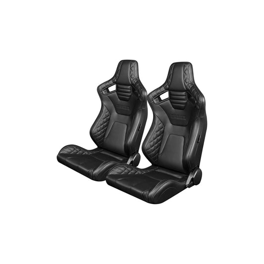 BRAUM Elite-X Series Diamond Edition Black Leatherette Racing Seats With Grey Stitching - Pair