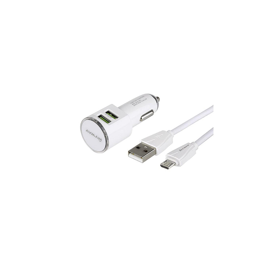 CARMOTION 63004 In-car charger 1m, Number of inlets/outlets: 2, with USB cable, micro USB, White