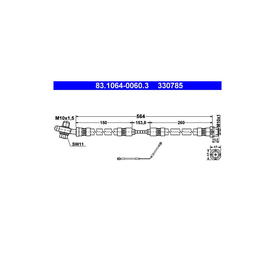 ATE 83 1064 0060 3 Brake Hose for BMW X5 E53 570Mm M10X1 