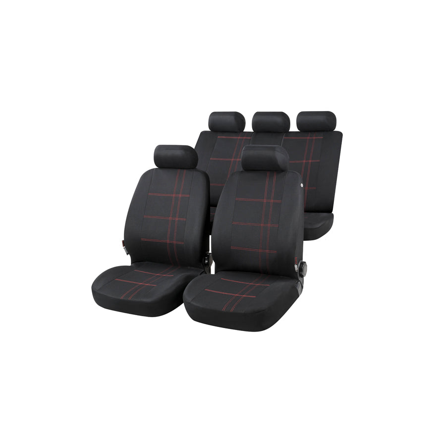 WALSER Nashville 13425 Car seat cover Black, Red, Polyester, Front and Rear