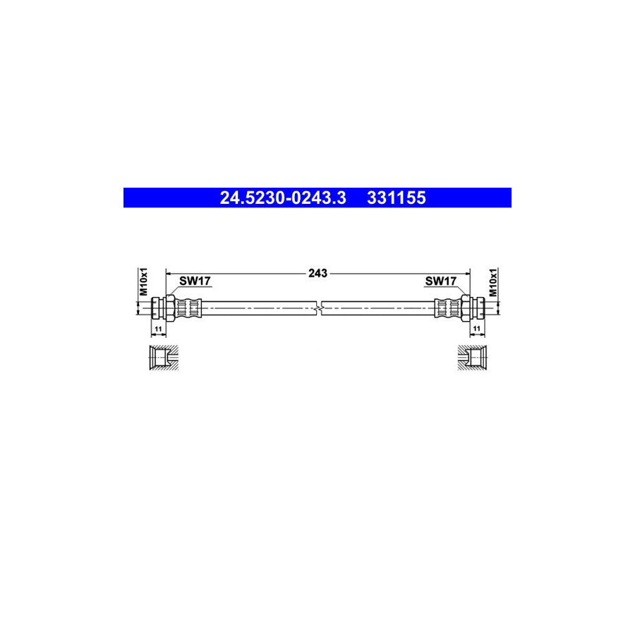 ATE 24 5230 0243 3 Brake Hose for MITSUBISHI GALANT 243Mm
