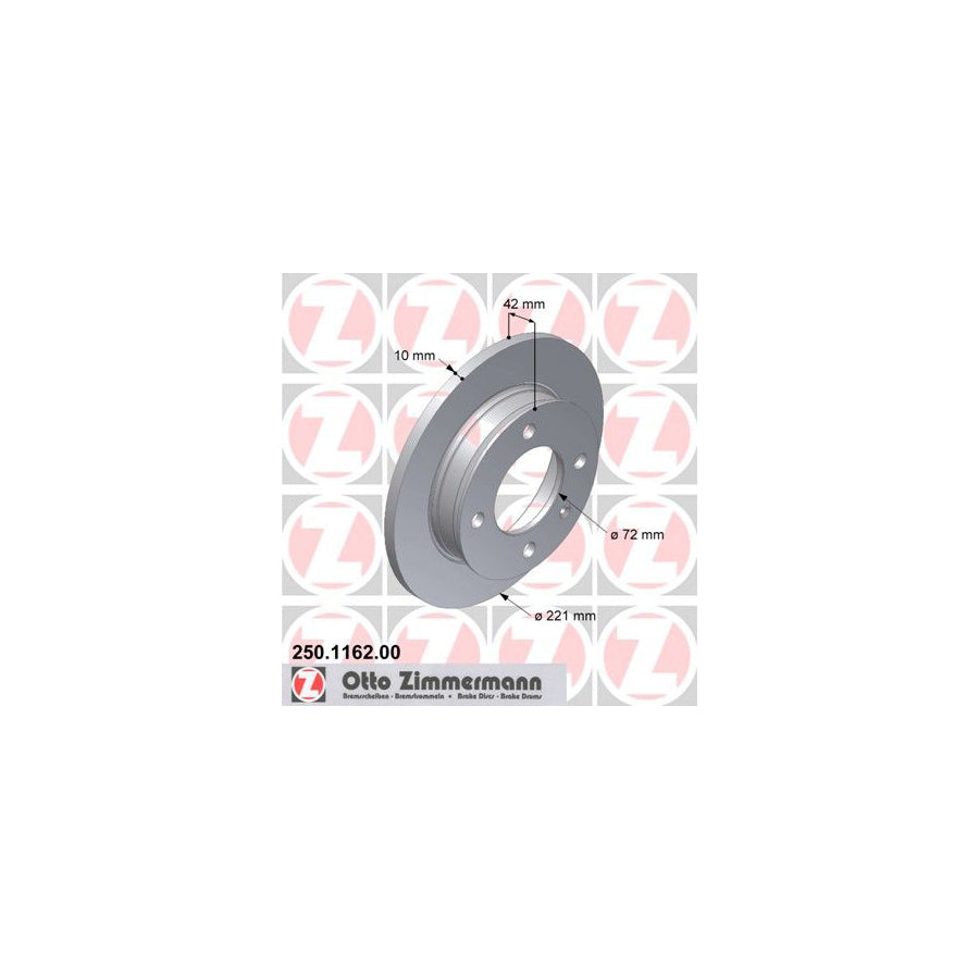 ZIMmERMANN 250 1162 00 Brake Disc for FORD FIESTA Solid