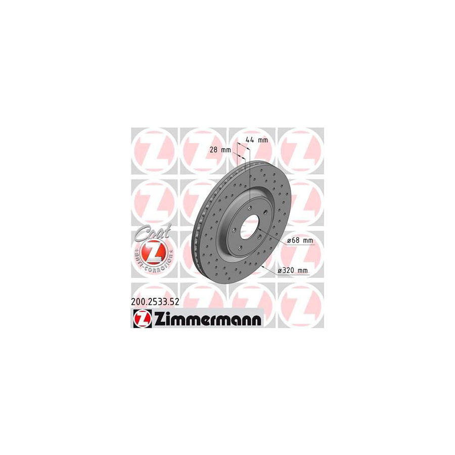 ZIMmERMANN SPORT COAT Z 200 2533 52 Brake Disc Internally Vented Perforated Coated