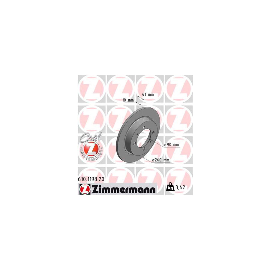 ZIMmERMANN COAT Z 610 1198 20 Brake Disc Solid Coated