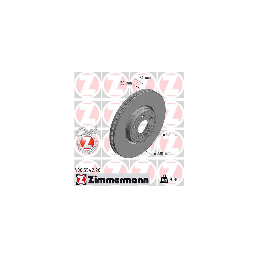 ZIMmERMANN 400 5542 20 Brake Disc Internally Vented Coated High carbon