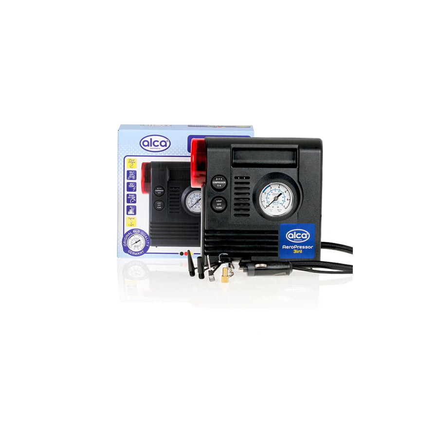 ALCA 3 in 1 233000 Air compressor 12V, 250 psi, 17 bar, cigarette lighter powered portable