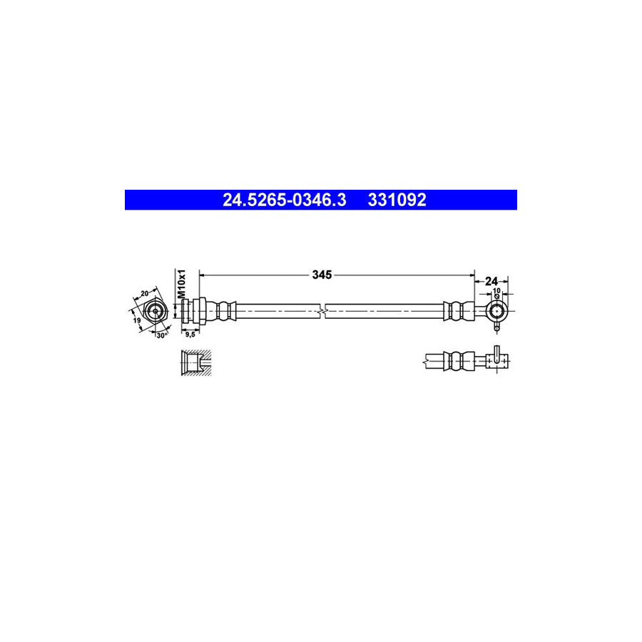ATE 24 5265 0346 3 Brake Hose for MAZDA MX 5 II NB 345Mm M10X1 
