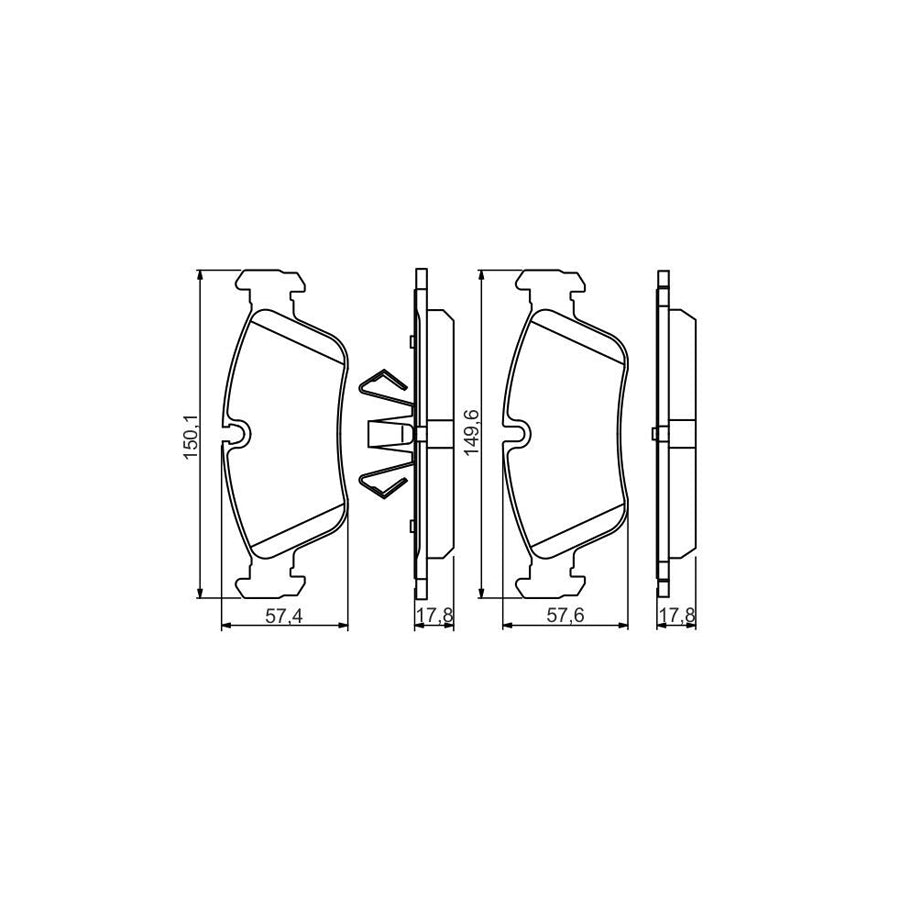 Bosch 0986495276 Brake Pad Set With Anti Squeak Plate With Piston Clip BP1582