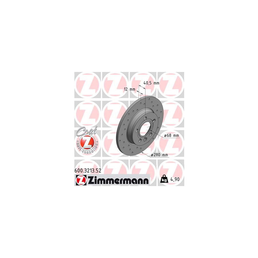 ZIMmERMANN SPORT COAT Z 600 3213 52 Brake Disc for VW TRANSPORTER Perforated Solid Coated